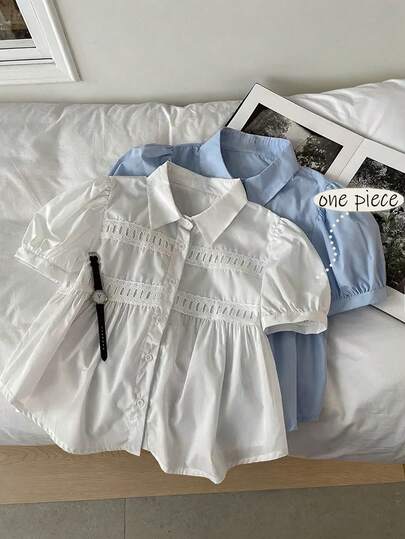 GlowEve 女士纯色翻领单排扣休闲百搭日常短袖衬衫