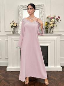Yasmyna New Design Ruffled Collar Criss-Cross Romantic Elegant Vacation Dress - Dusty Pink - View 5
