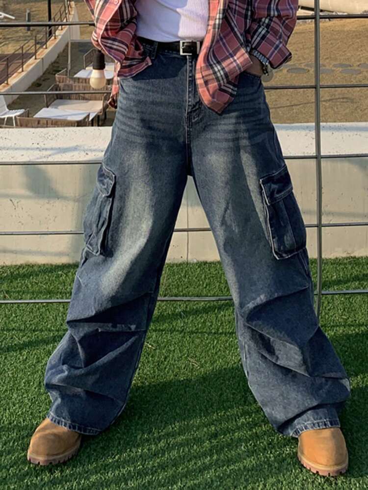 Men Flap Pocket Side Cargo Jeans