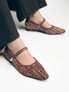 Mnmlis Giày Mary Jane bằng len đơn giản, thời trang, gót thấp, mũi nhọn, kiểu Pháp, dành cho nữ. - Màu nâu đỏ - Xem 7