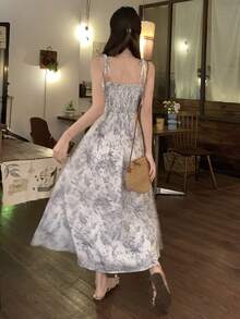 FRIFUL 女士花卉装饰吊带收腰A字连衣裙，度假连衣裙 - 彩色 - 查看 4