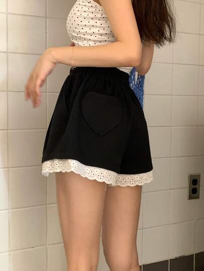 DAZY Women Loose Contrast Color Casual Shorts, Korean Style