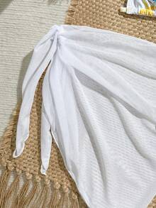 SHEIN 少女比基尼套装，海星贝壳印花三件套泳衣，带裙子，时尚优雅，适合游泳、度假、夏季穿着（印花随机） - 白色 - 查看 5