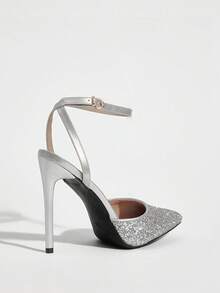 CUCCOO SZL Women Shoes Pointed Thin High Heel Silver Glitter Ankle Strap Slingback Women's Shoes Simple Elegant Fashion Sexy Party Banquet Nightclub Women's High Heel Shoes Women's Shoes - Greet Silver 2 - View 8