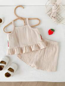 Cozy Pixies 女婴草莓印花吊带背心和松紧腰裤两件套 - 彩色 - 查看 2