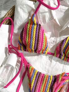 Swim Mod Women's Jacquard Fabric Halter Bikini Set, Spring/Summer - Multicolor - View 4