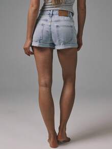 MUSERA Quần short denim cổ điển cạp trung, gấu quần xắn lên, kiểu dáng cơ bản mùa thu, phong cách đường phố dễ thương, thích hợp đi chơi, thường ngày, năng động, denim mùa xuân hè. - Rửa nhẹ - Xem 5