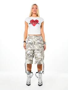 SUMWON WOMEN Plain Cropped Short Sleeve Graphic Tee With I Hate New York Heart Print Statement Top - White - View 5