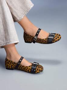 CUCCOO GRLICON Women's Fashion Leopard Print Buckle Flat Loafers Valentine's Day - Multicolor - View 2