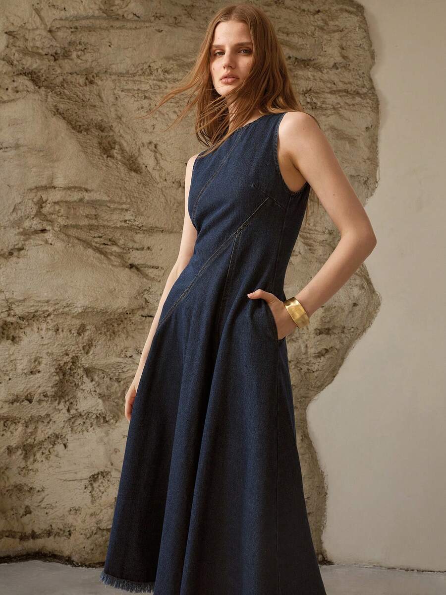 MOTF PREMIUM 女士休闲/约会修身牛仔连衣裙，春夏款 - 藍色 - 查看 1