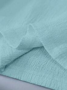 Franclia 女士圆领短袖休闲优雅百搭3D立体花卉图案T恤，夏季上衣 - 藍色 - 查看 5