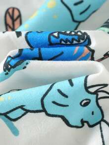 Cozy Pixies 2pcs Baby Boy Cartoon Dinosaur Pattern Knitted Soft Crew Neck Short Sleeve Pullover Outfit Set - Khaki - View 3