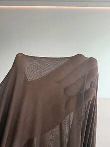 Aloruh Women's Elegant Sexy Fashionable High-End Romantic Date Beach Vacation Sheer Deep V Waist Tie Long Sleeve Mesh Lantern Jumpsuit, Spring/Summer - Brown - View 8