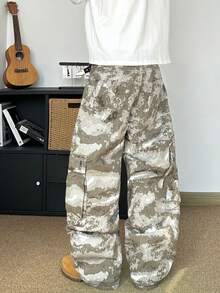 STEELVANCE 时尚多口袋铆钉设计休闲宽松直筒牛仔裤 - 軍綠色 - 查看 2