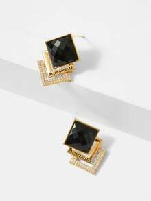 MOTF PREMIUM 秋季新款纯银耳环，耳钉，女士精致小众韩式珍珠耳环，百搭气质方形饰品 - 金色 - 查看 4