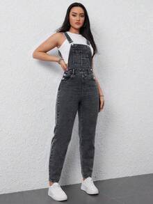 Flexra 女士街头风带口袋牛仔背带裤 - 黑色 - 查看 3