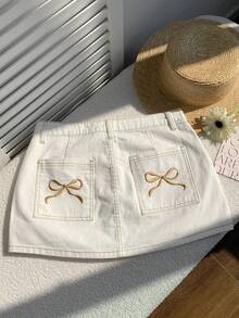 Comfortcana 女士低腰A字显瘦牛仔迷你裙，适合夏季、春季、春假、情人节等场合，优雅派对穿着 - 白色 - 查看 3