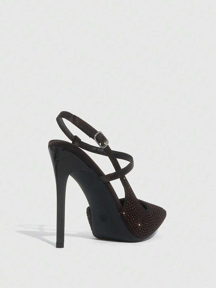 CUCCOO SZL Women's Apricot Rhinestone Embellished Slip-On High Heel Pumps Valentine's Day Spring Shoes