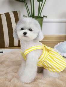 PETSIN 狗狗服装、猫咪服装、动物裙装、宠物春夏新品系列、幼犬连衣裙、公主风百搭连衣裙、条纹印花、小型动物服装、清凉防晒霜 - 彩色 - 查看 12
