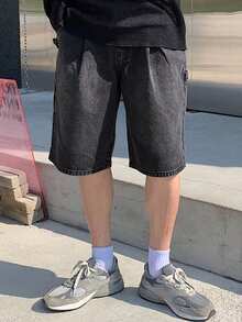 DAZY 男士黑色水洗做旧牛仔短裤，夏季 - 黑色 - 查看 7