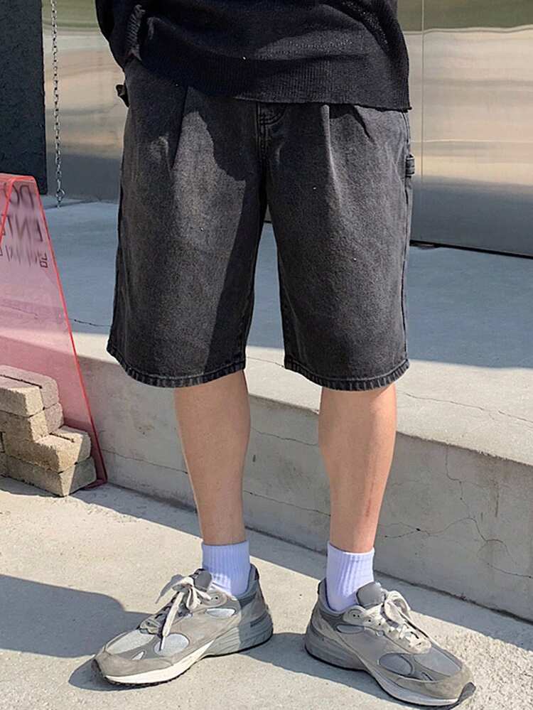Men's Black Washed Distressed Denim Shorts, Summer