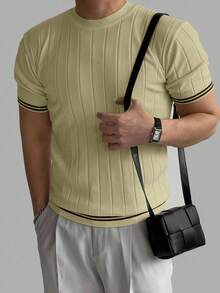 DAZY Atasan Rajut Lengan Pendek Pria Kasual Musim Panas dengan Trim Blok Warna - Mint Green - View 2
