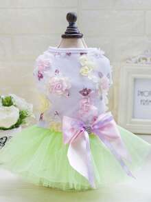 PETSIN 狗狗服装、猫咪服装、动物裙装、宠物春夏新品系列、幼犬连衣裙、公主风百搭连衣裙、条纹印花、小型动物服装、清凉防晒霜 - 彩色 - 查看 6