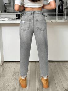 EURMUSE HIGH RISE MOM CUT RIPPED WOMEN JEANS - Grey - View 2