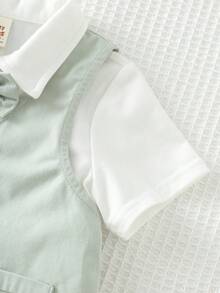 Cozy Pixies 三件套男/女婴绅士西装套装：白色短袖衬衫、绿色马甲和短裤，优雅的生日派对、洗礼、周岁生日、婚礼、花童、戒指童装扮。 - 綠色 - 查看 7