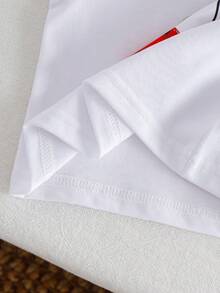 SHEIN 女婴圆领字母樱桃印花无袖T恤搭配松紧腰短裤，休闲日常穿搭 - 紅色 - 查看 5