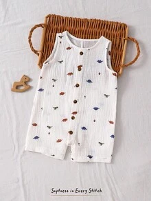 Cozy Pixies 男婴卡通椰子树图案圆领无袖连体短裤，休闲百搭 - 彩色 - 查看 3