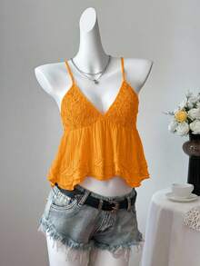 Comfortcana 女士纯色简约休闲吊带背心 - 亮橙色 - 查看 5
