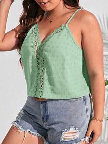 SHEIN Frenchy Plus Size Casual Solid Color Hollow Out Camisole - Mint Green - View 6