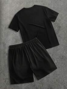 HIMLAND Men's Casual Everyday Printed Short Sleeve T-Shirt Set - Black - View 2