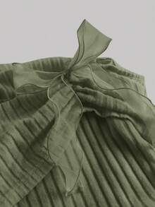 SHEIN MOD 绿色露肩蝴蝶结装饰腰部喇叭下摆休闲连衣裙 - 綠色 - 查看 4