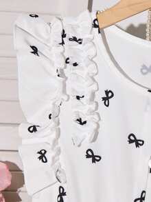 ChillGRL 1pc Tween Girls Chill GRL Sweet Vacation Ruffle Splice Design Butterfly Print A-Line Dress, Suitable For Daily, Vacation, Gathering With Friends - White - View 3