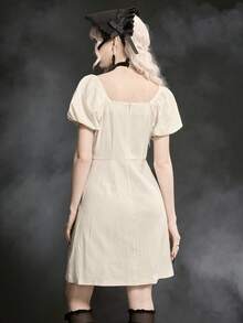 ROMWE Goth Spring/SummergraphicWomen's Dark Skull, Nail, Cross Print Mini Skater Dress, Spring/Summer - White - View 3