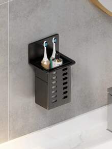 Bathroom Organizer Shelf Rack For Toothbrush, Toothpaste, Comb, Shaver Etc. Storage, Wall Mounted Without Drilling - Black - View 4