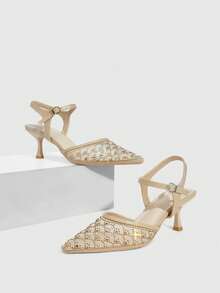 CUCCOO SZL Casual Commute Pointed Toe Stiletto Heel Women Pumps - Apricot - View 2