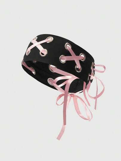 ROMWE Kawaii 1pc Fashion Punk Headband, Gothic Bowknot Soft Non-Slip Elastic Hollow Design Beach/Holiday Headband For Women, Yoga Sports Headband, Versatile For Daily Wear Fashion Hair Accessories Classic Hair Bands, Hairband Fall Winter For Vacation Outfits Woman Elegant Scarf Women Bandana Soft Headwrap