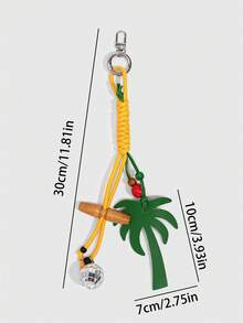 ROMWE Fairycore 1Pc "Summer Seaside" PU Leather Coconut Bark Rope Keychain, Island Resort Style Accessory, Dopamine Color Bag Pendant - Multicolor 1 - View 2