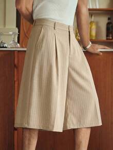 SWAVVY Pantalones cortos casuales de hombre con estampado de rayas hasta la rodilla - Amarillo - Ver 3