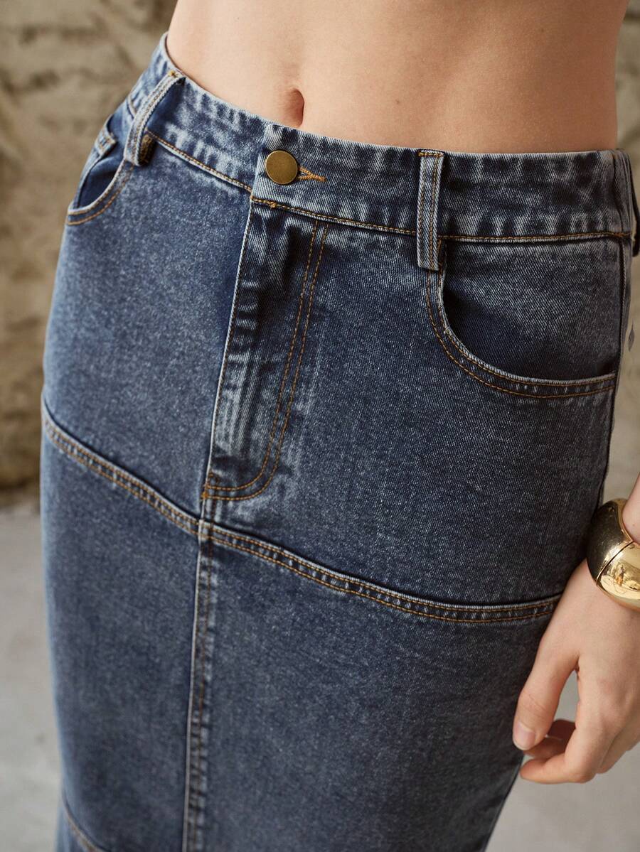 MOTF PREMIUM 女士时尚优雅美人鱼牛仔裙，春夏款 - 藍色 - 查看 2