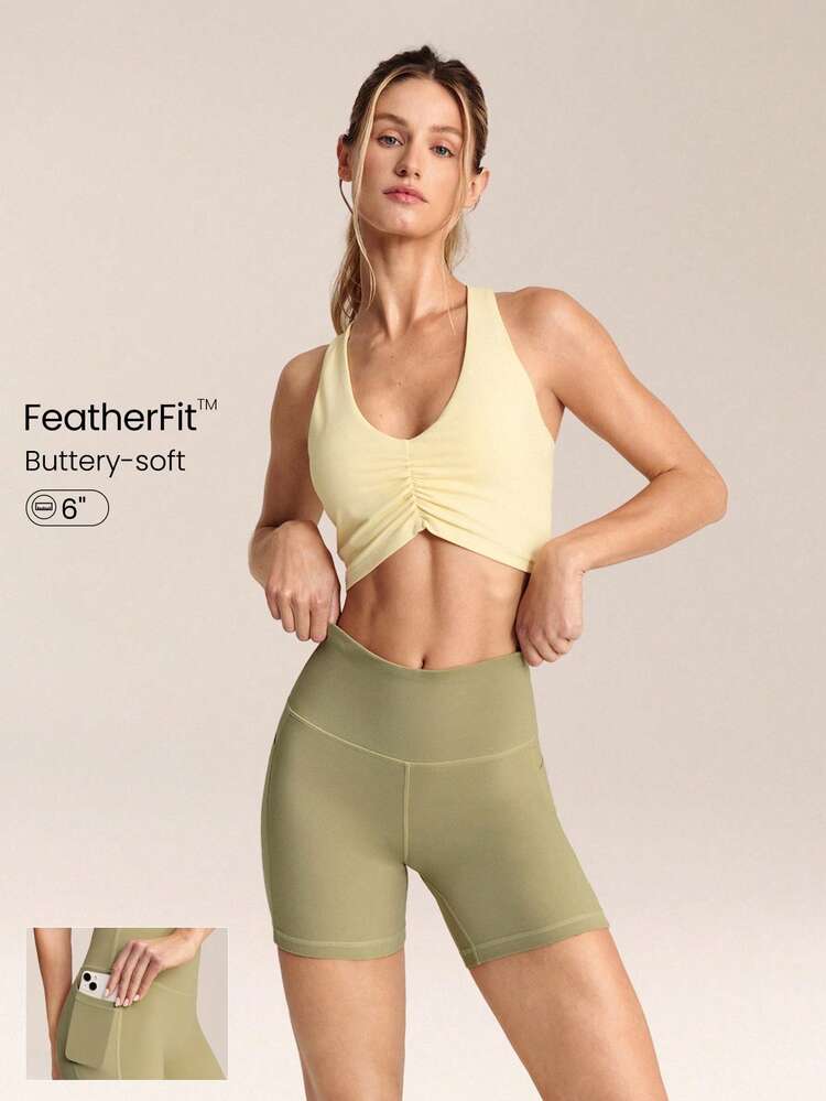 6" FeatherFit™ Flex Biker Shorts With Side Pockets Low Impact Yoga Pilates Daily