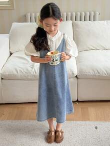Dazy Kids Váy yếm denim cho bé gái mùa hè - Rửa nhẹ - Xem 4