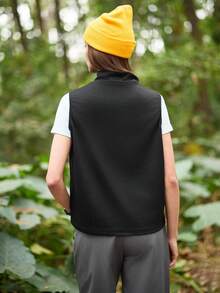 In My Nature 女士休闲宽松户外拉链前开襟背心外套 - 黑色 - 查看 2