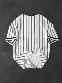 Chillumni Áo thun nam tay ngắn cổ tròn kẻ sọc in chữ, kiểu dáng thường ngày, đa năng. - Nhiều màu - Xem 3