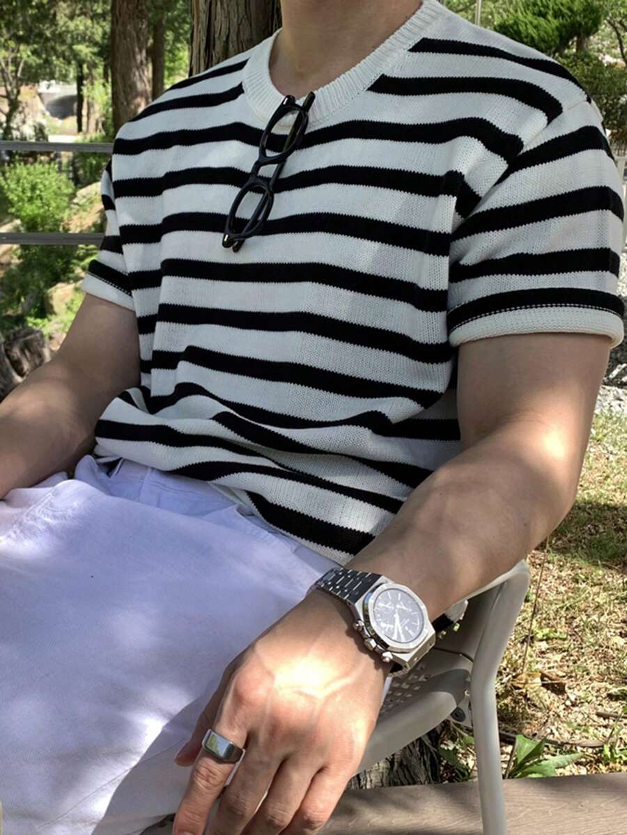 DAZY Men's Striped Short Sleeve Knit Top, Summer - Multicolor - View 1
