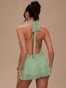 SHEIN BAE 女士波点无袖立领夏季连衣裙 - 薄荷綠 - 查看 2