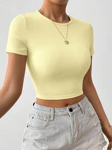 SHEIN Glamour Áo thun crop top buộc dây hở lưng kiểu dáng thường ngày mùa hè - Kem - Xem 4